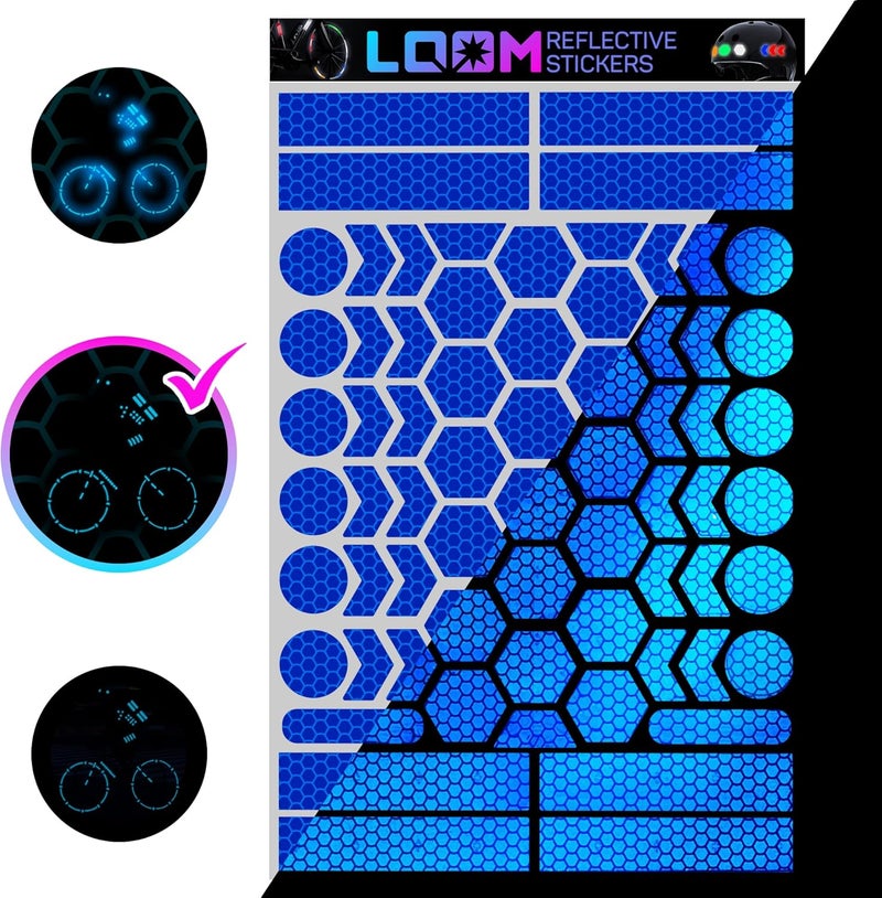 Loom Reflective Stickers | 67pc Prismatic Blu | Reflective Stickers for Helmet, Bike, Motorcycle, Hard Hat | Waterproof Reflectors for Car, Trailer | Bike Reflectors for Night Riding - Image 1